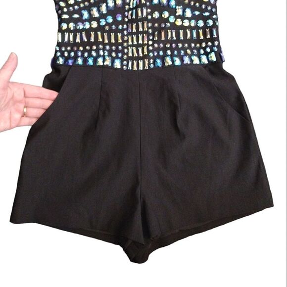 GUESS Black Jewel Embellished Strapless Festie Stretch Romper Shorts Size 2 - Picture 6 of 15